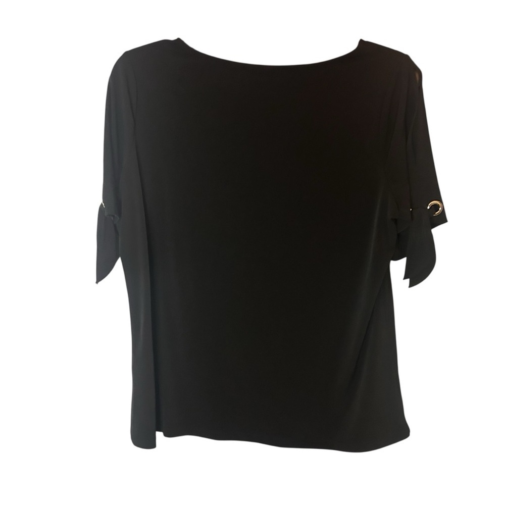 Susan Graver Black Blouse XL Tie Sleeve Career Travel Top - Picture 2 of 10